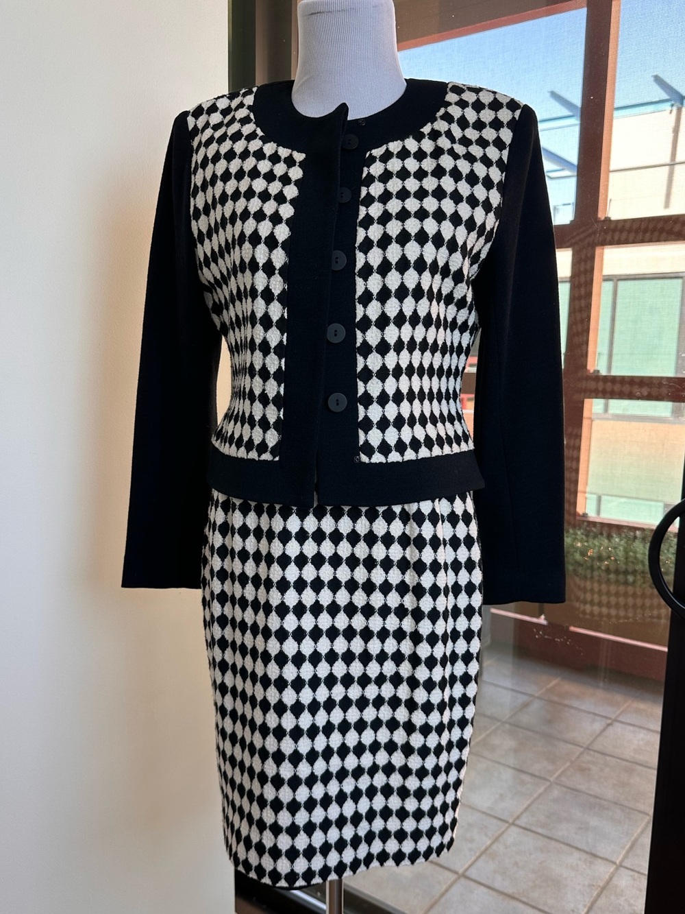 Gillia Black and White Houndstooth Two-Piece Skirt Set